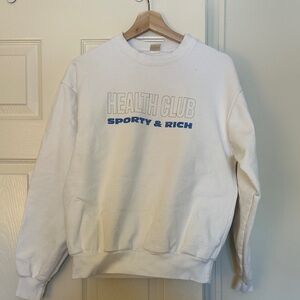 Sporty & Rich White and Blue Crewneck Sweater